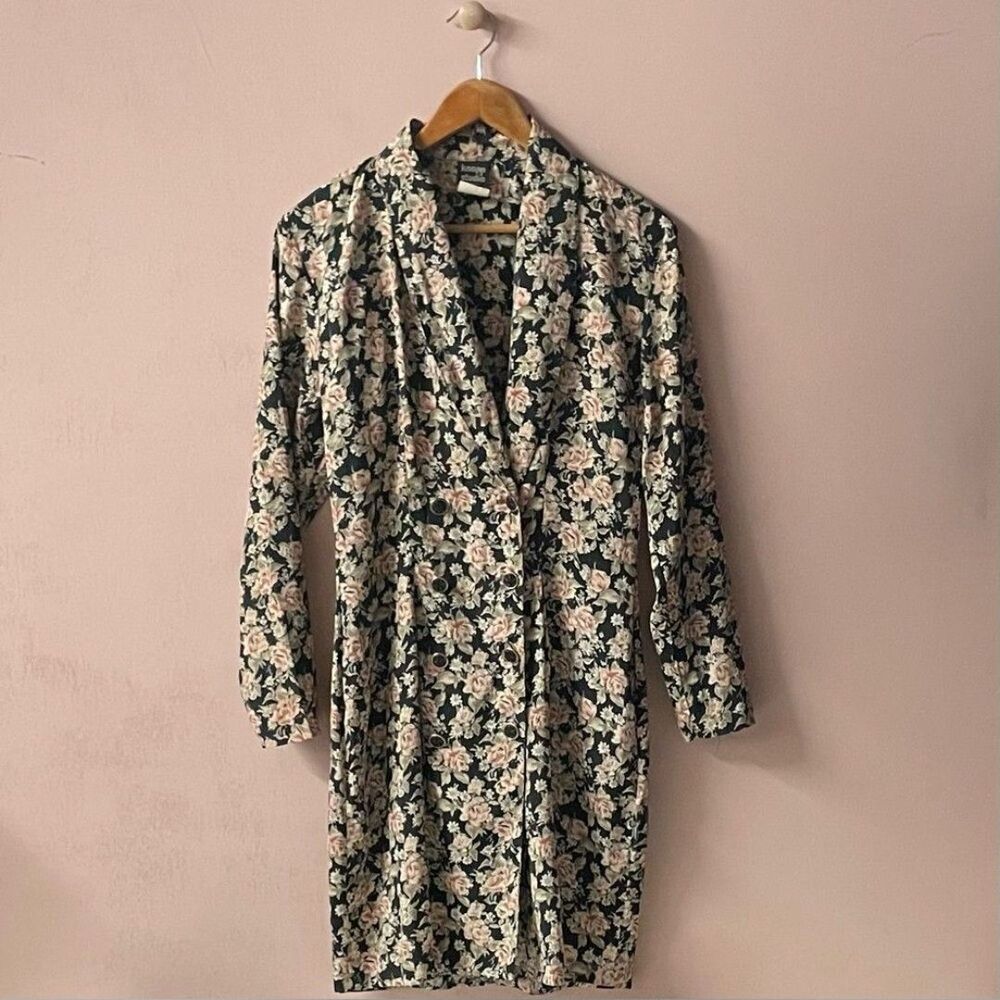 Knapp Studio Vintage Black & Pink Floral Blazer Dress Size 7 GUC
